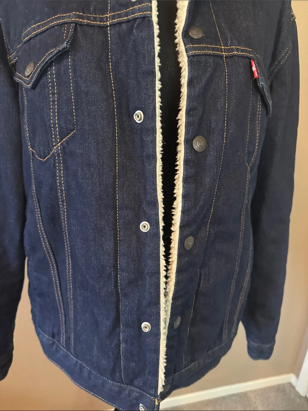 Levi's Dark Blue Denim Sherpa-Lined Pea Coat